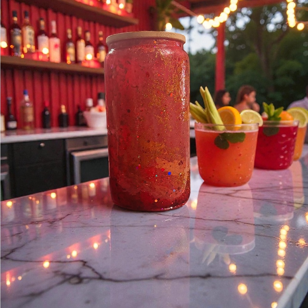 Red Glitter Glass Tumbler